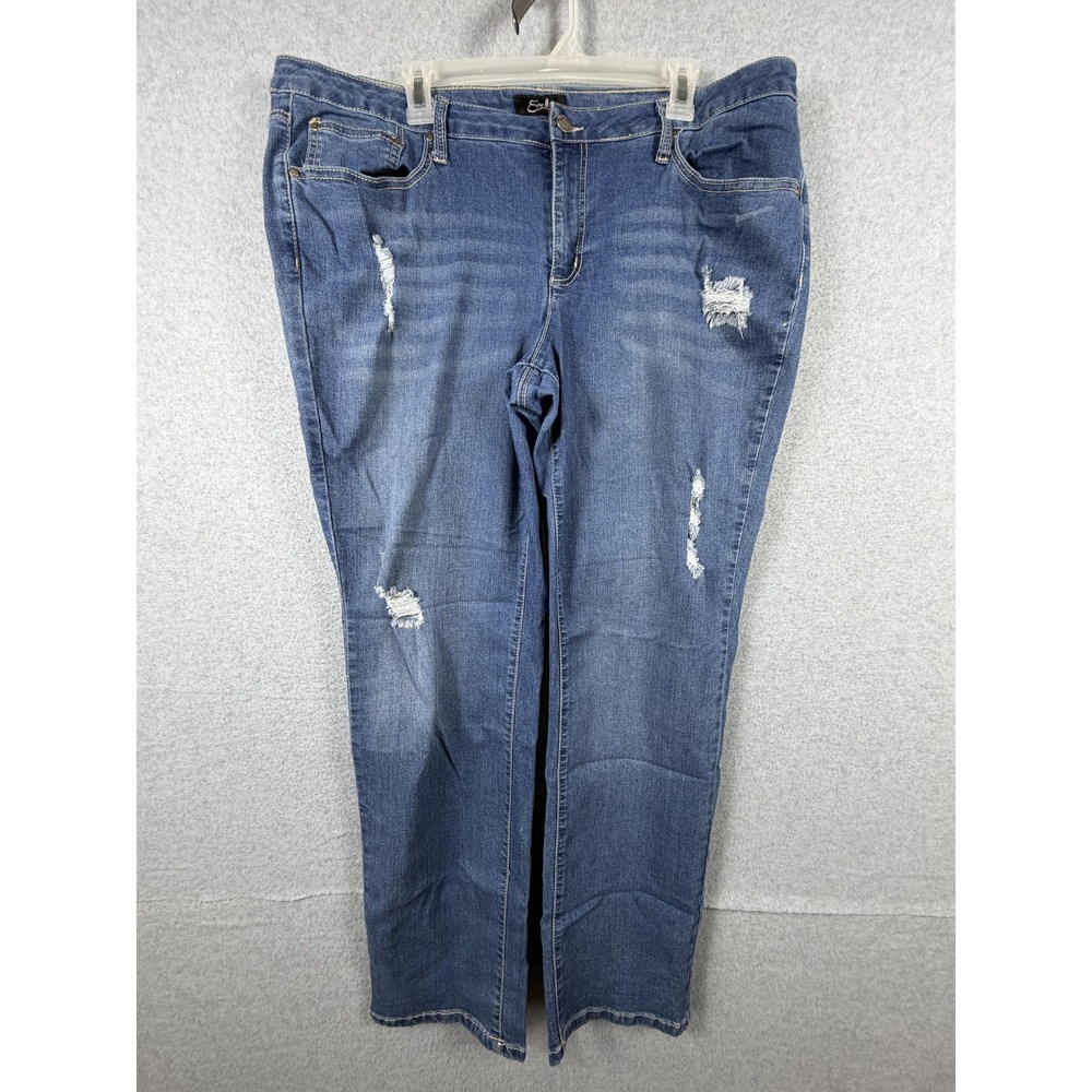 Earl‎ Jean Boyfriend Jeans Womens 20W Blue Distressed Relaxed Fit Stretch Denim